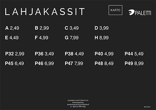 Hyrräopaste Citymarket lahjakassit P32-P49 A-H